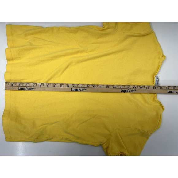Basic Editions Womens Shirt Size Medium Yellow Solid Short Sleeve V-Neck - Picture 9 of 10